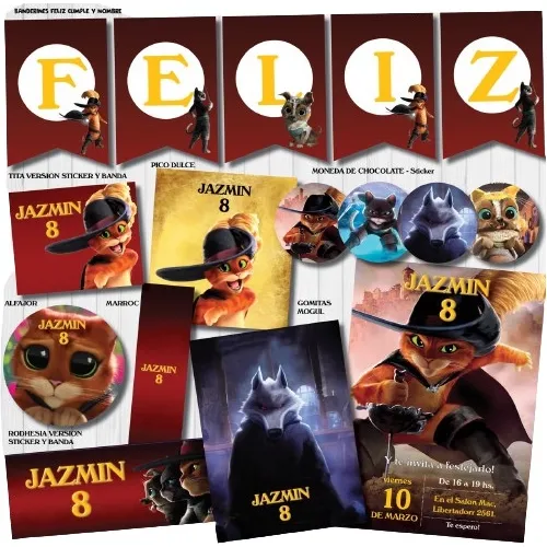 Kit Imprimible Personalizado Gato Con Botas 2 Candy Deco Inv