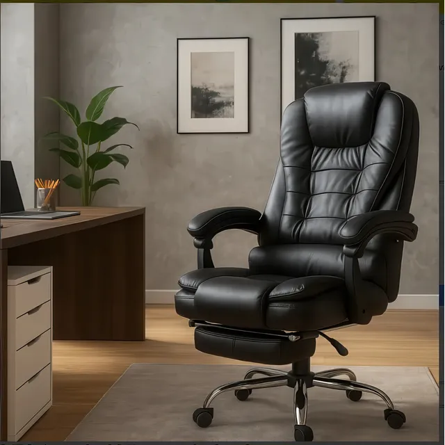 Cadeira Escritorio Diretor Ergonômica Reclinável Apoio Pés Cor Preto Material Do Estofamento Couro Sintético