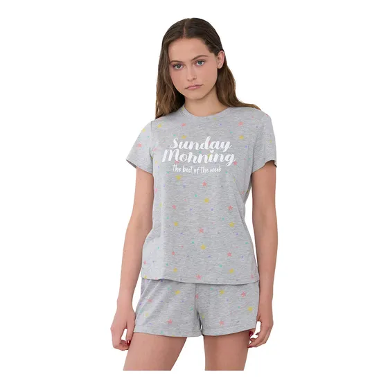 Pijama Mujer Corto Algodón Gris Corona
