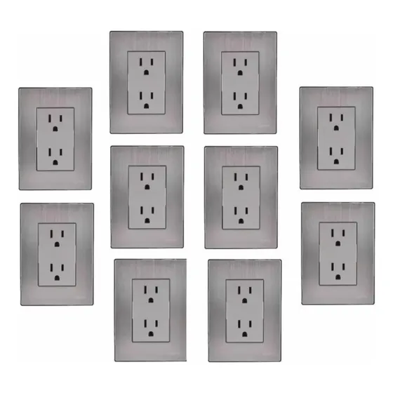 Paquete De 10 Contactos Duplex 15a Acero Inoxidable