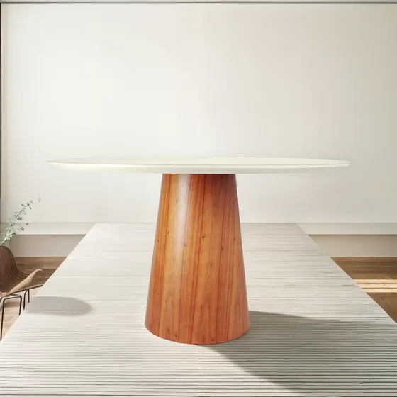 Mesa De Jantar 4 Lugares Base Cone Tampo Off White Com Vidro