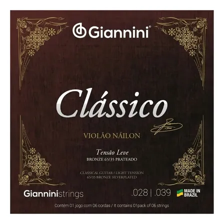 Jogo De Cordas Giannini Violão Náilon Clássico Tensão Leve