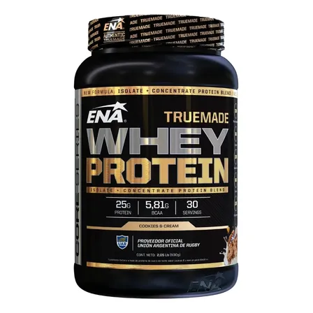 Proteína Whey Ena Truemade Concentrate Isolate Cookies & Cream 930g 2,05lb 25g Proteína Por Porción 30 Servicios Suplemento Deportivo Recuperación Muscular