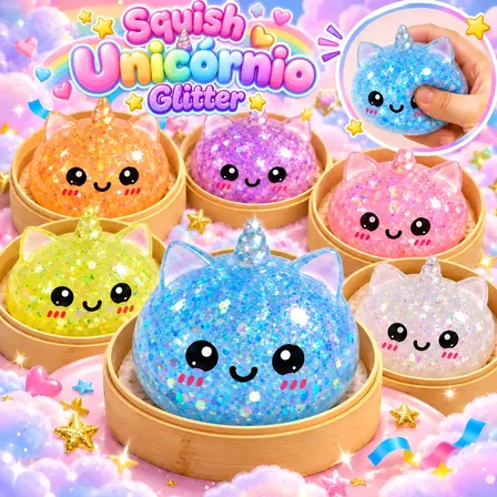 Squish Glitter Apertar Bolinha Fofo Sensorial Misterioso Tab Surpresa