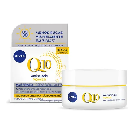 NIVEA Creme Facial Antissinais Q10 Power Dia FPS 30 47g, Reduz Rugas, Hidratação Intensa, Ácido Hialurônico, Cuidado Facial Diário