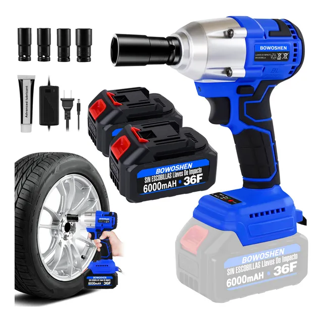 Llave De Impacto Pistola Inalámbrico Eléctrico Con 2 Baterías y Cargador Rápido, Taladro y Atornillador de Impacto Inalámbrico con Motor sin Escobillas BOWOSHEN
