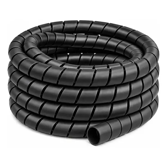 Organizador de Cabos Espiral Frontel Preto, de 10mm e 5 Metros, Para PC, TV e Escritório