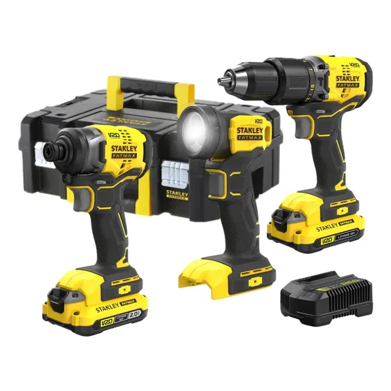 Taladro Percutor + Atornillador De Impacto+ Linterna Stanley Color Amarillo Frecuencia 20v