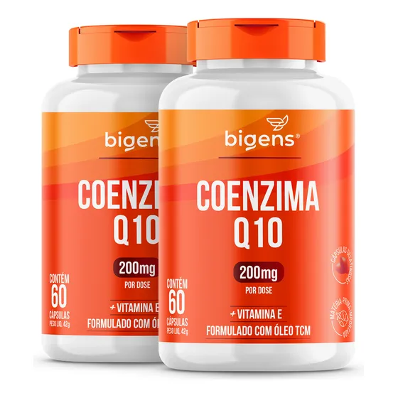 Kit C/ 2x Coenzima Q10 200mg Com Vitamina E 10mg, 120 Cáps, Bigens