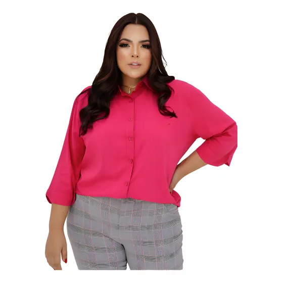 Camisa Feminina Estilo Plus Size Viscolinho Moderno Elegante