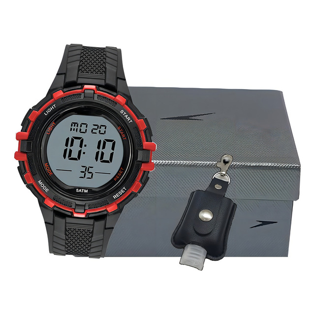 Relógio Speedo Preto Masculino 81237g0 - Detalhe Vermelho Relógio Speedo Preto Masculino 81237g0 - Detalhe Vermelho