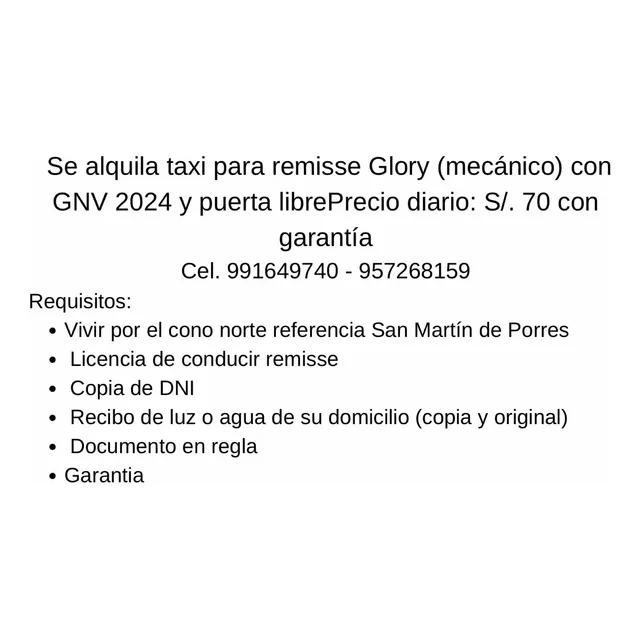 Alquiler De Carro Para Remisse
