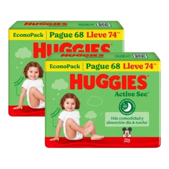 Pack De 2 Pañales Huggies Active Sec Bigpack Talla Xg X74