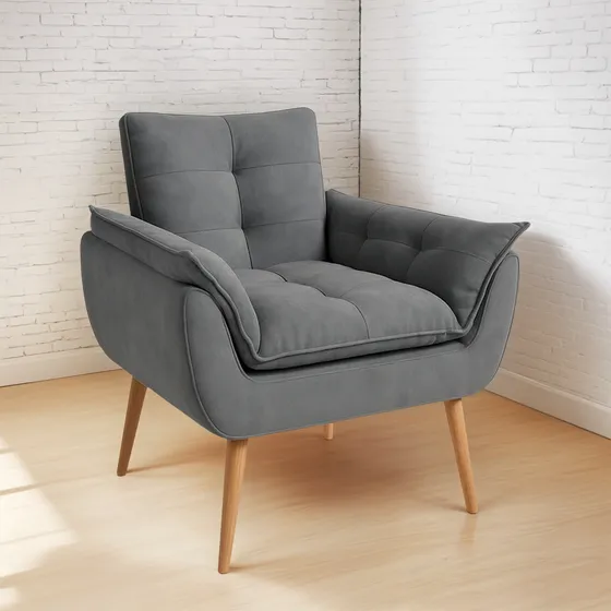 Cadeira Poltrona Decorativa Aurora Luxo Recepção Sala Quarto Cinza