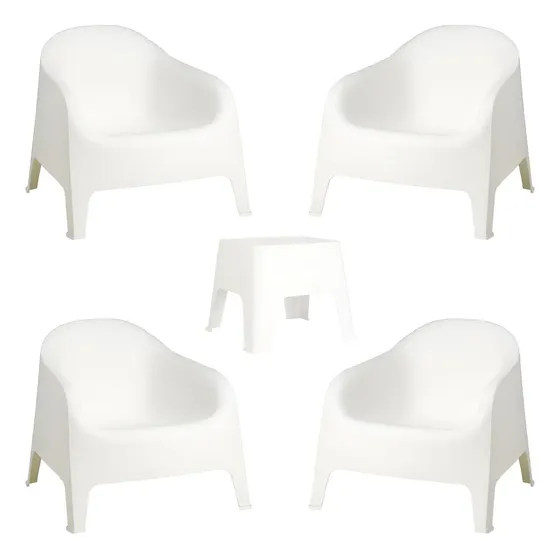 Juego De Jardin Sillon Skarpo X4 + Mesa Sunset Color Blanco Garden Life | Cuotas sin interés