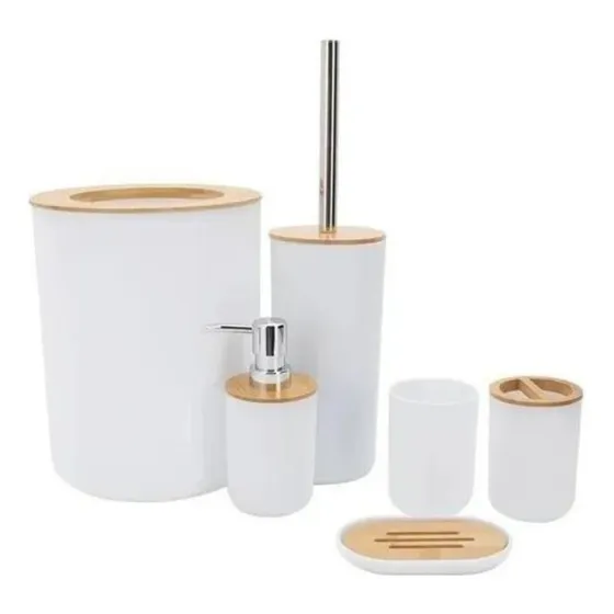 Set Accesorios Baño Diseño Detalles Madera Juego 6 Piezas 