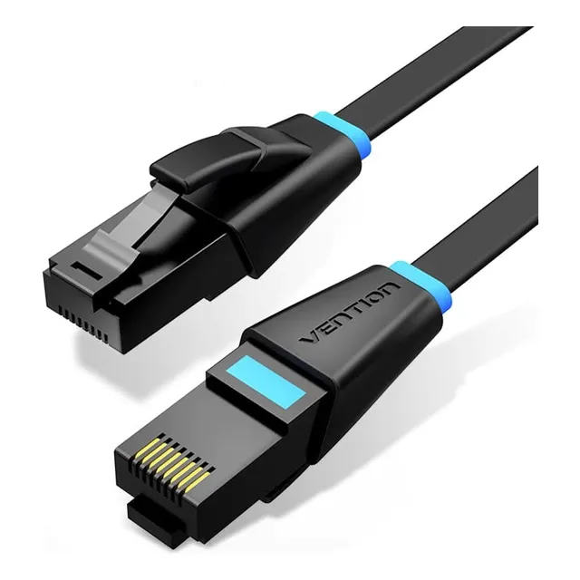 Cable De Red Vention Cat6 Certificado - 10 Metros Plano Ultra Fino Y Liviano  - Premium Patch Cord - Utp Rj45 Ethernet 10gbps - 250 Mhz - Cobre - Pc - Notebook - Servidores - Negro - Ibjbl