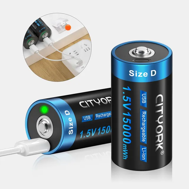 Pilas Recargables Usb Cityork D/lr20 1.5v 2 Pcs Cilíndricas