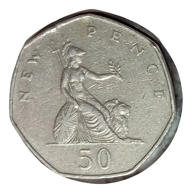  Moneda Inglaterra 1977 7 Lados 50 New Pence   