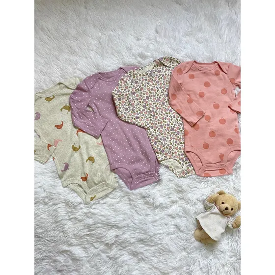 4 Bodys Manga Larga 12 Meses Para Bebé Niña Marca Carters