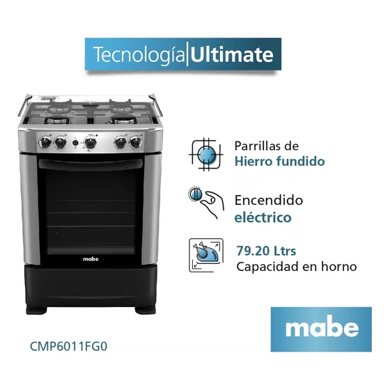 Cocina De Piso A Gas Mabe 60 Cm 4 Hornillas Cmp6011fg0 Color Gris Grafito