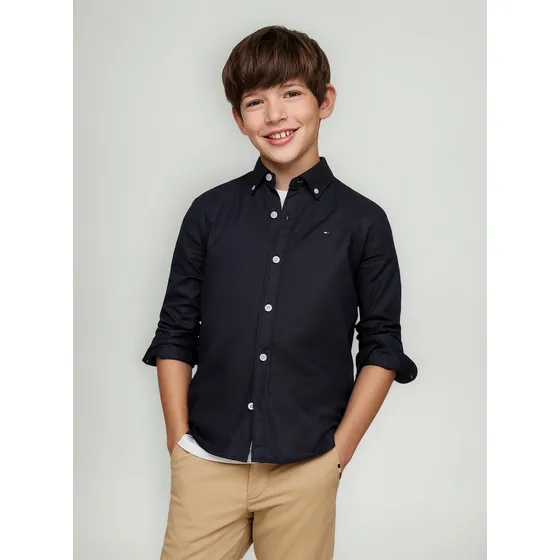 Camisa De Niño Dobby Regular Fit Azul Tommy Hilfiger