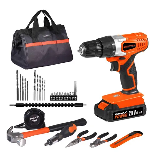 Taladro Atornillador Inalámbrico Daewoo 20v 10mm 1.5ah + Acc Color Naranja Frecuencia 50 Hz/60 Hz 110V/220V
