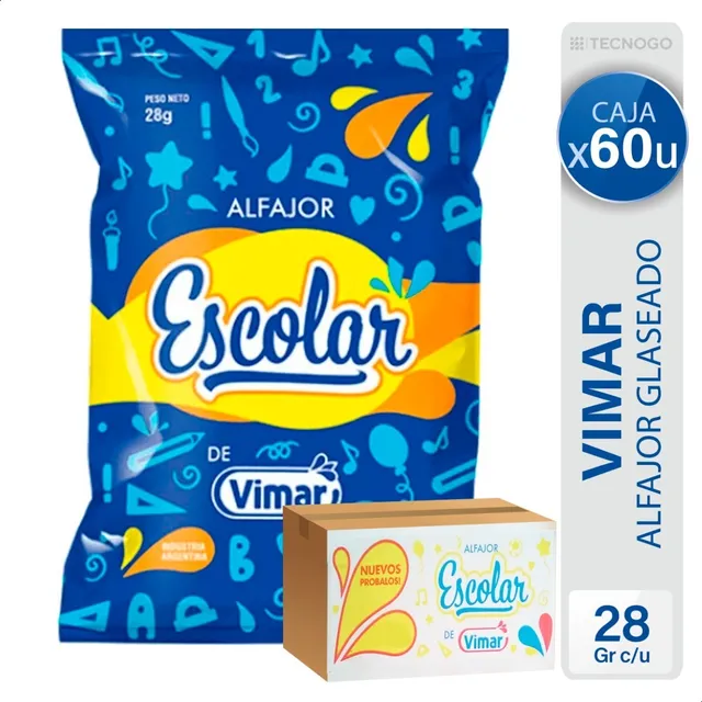Alfajor Blanco Glaseado Escolar Vimar Relleno - X60 Unidades