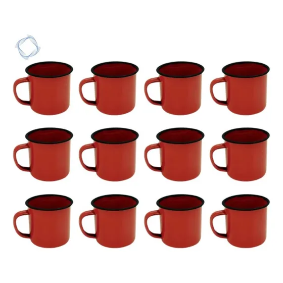 Caneca Esmaltada Retro 150ml Vintage Jogo 12 Unidades