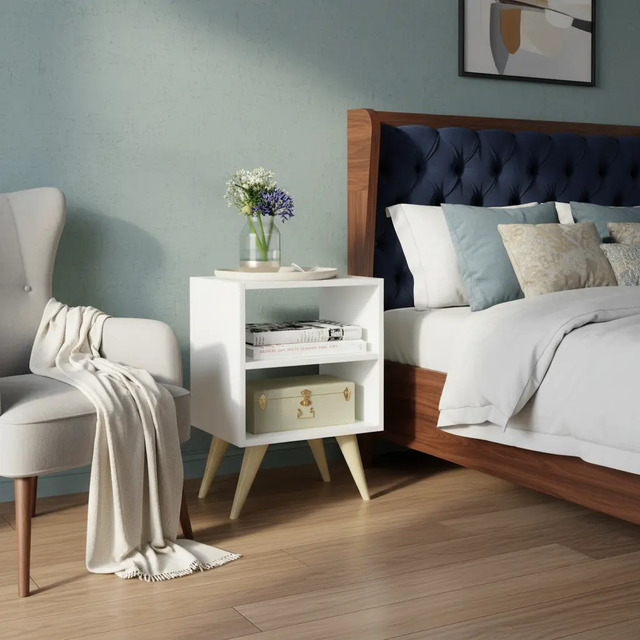 Mesa De Cabeceira Nicho Quarto Casal Decoração Palma Semi - Brilho Branco