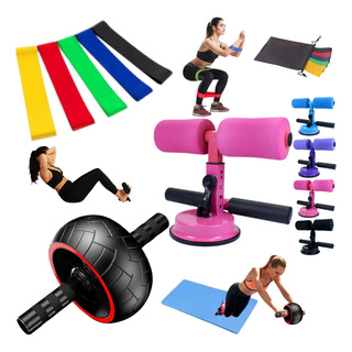 Kit Base Abdominal Roda Mini Bands Elástico Academia Em Casa Kit Base Abdominal Roda Mini Bands Elástico Academia Em Casa