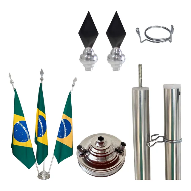 Kit Triplo Completo C/ Bandeiras Base + Mastros + Presilhas