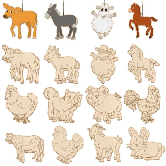12 Piezas De Adornos De Madera Listos Para Pintar, Animales 