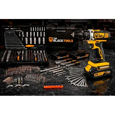 Furadeira Impacto 21v Maleta Jogo 216 Ferramentas Completa Amarelo