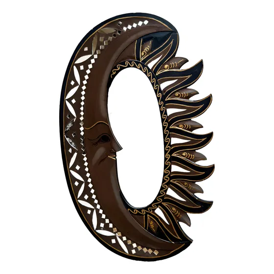 Espejo Sol Y Luna Rostros 60 Cm Madera Importado Indonesia