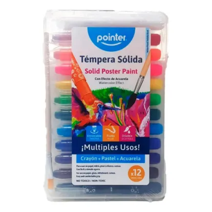 Temperas Solida Pointer 12 Colores Crayon+pastel+acuarela