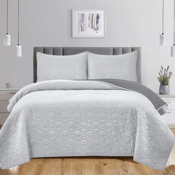 Cubrecama Queen Colcha Bicolor Reversible Liviano Microfibra