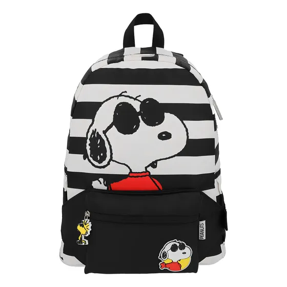 Mochila Snoopy Con Cangurera Color Blanco Diseño De La Tela Lisa
