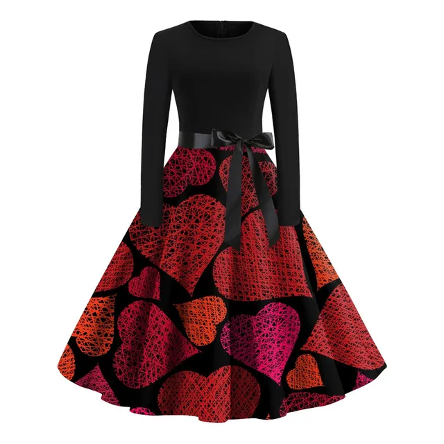 Vestido Casual Manga Larga Para Mujer Estampado Dia San V