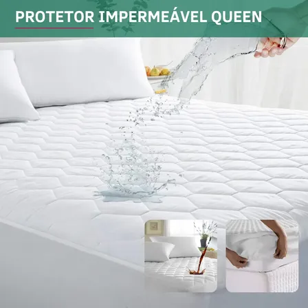 Capa Colchão Queen Padrão Impermeável Antialérgico Protetor Matelado Antiácaro Respirável Super Macio E Silencioso Branco