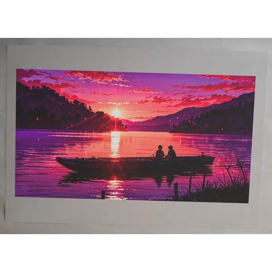 Cartel Decorativo De Un Paseo En Bote Al Atardecer En Lago