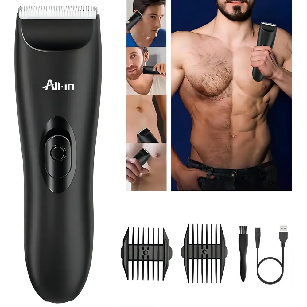 All-in Barbeador Eletrico Aparador De Pelos Areas Intimas Barba Homem Aparelho De Barbear Maquina De Cortar Cabelo Recarregável A Prova Da Agua Portatil