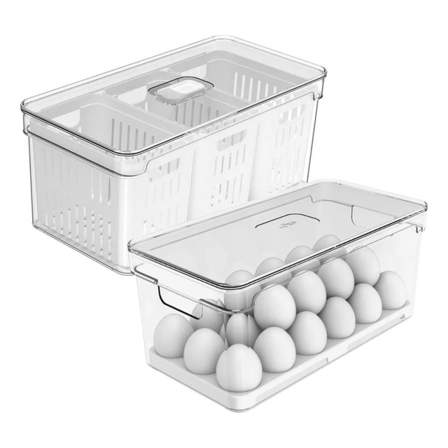 Kit Organizador Geladeira 2 Pçs 36 Ovos Cesto Triplo Frutas Branco Kit Organizador Geladeira 2 Pçs 36 Ovos Cesto Triplo Frutas Branco