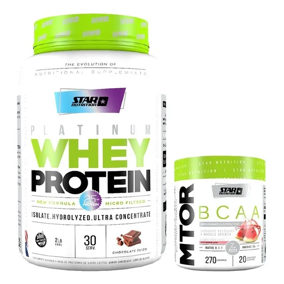 Proteina Whey Star Nutrition 2 Lb + Mtor 270 Gr Sabor Chocolate Suizo + Watermelon