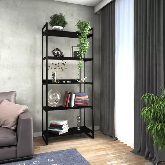 Prateleira De Ferro E Madeira Estilo Industrial Sala Cor Preto