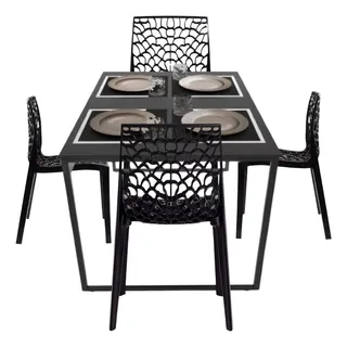 Set Vintage Mesa Jantar 120x90 4 Cadeiras Gruvyer Preta Set Vintage Mesa Jantar 120x90 4 Cadeiras Gruvyer Preta
