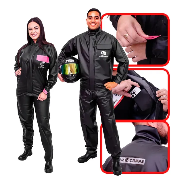 Capa De Chuva Motoqueiro Motoboy Moto Conjunto Impermeável Preto Capa-g