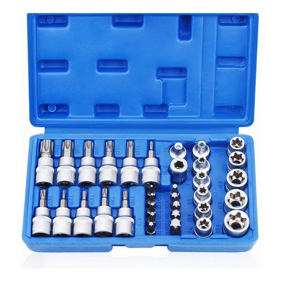 Kit Jogo Soquetes Torx 34 Peças Macho Femea 1/4 E 3/8
