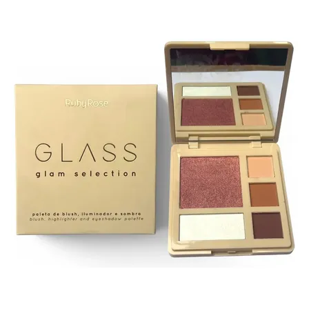 Paleta Ruby Rose Glass Glam Selection Blush Iluminador E Som Creme