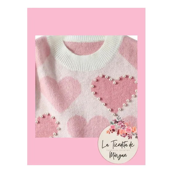 Suéter De Dama Con Corazones Bordados